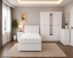 Premium  Bedroom Furniture Set – Double Bed, Five Door Wardrobe with Four Bottom Drawers, Chest of Five Drawers & Two Bedside Tables - Image 4