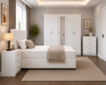 Premium  Bedroom Furniture Set – Double Bed, Five Door Wardrobe with Four Bottom Drawers, Chest of Five Drawers & Two Bedside Tables - Image 3
