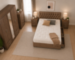 Contemporary Double Bed Furniture – Five Door Wardrobe with Full Length Mirror, Four Bottom Drawers, Chest of Five Drawers & Bed Side Tables - Image 5