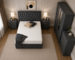 Modern  Bedroom Furniture Package – Double Bed, 2 Bedside Tables & Mirrored Storage Wardrobe in Charcoal colors - Image 5
