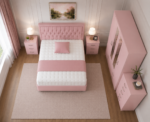 Luxury Home Bedroom Set – Double Divan Bed with 2 Mirror Door Wardrobe in Pink colors - Image 2