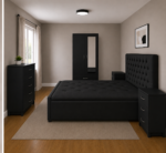 Elegant Upholstered Bed with 2 Door Wardrobe and Chest of Drawers - Image 2
