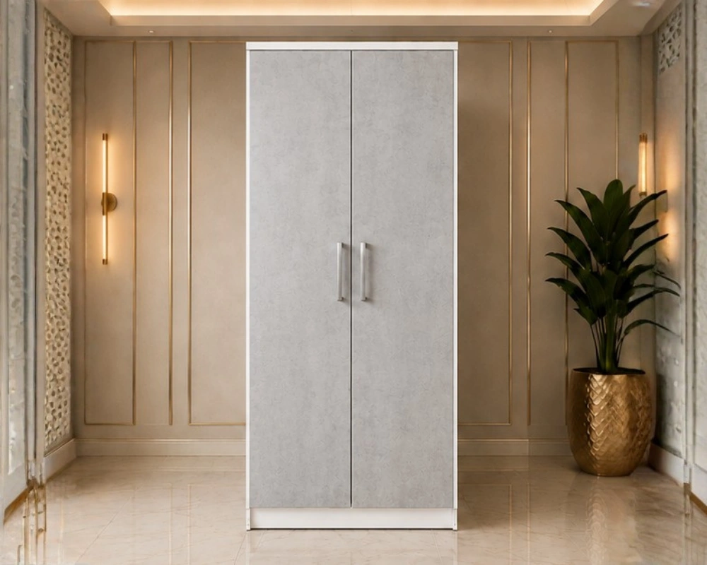 Compact Clothes Storage Wardrobe Modern Light Grey 2 Door Wardrobe - Contemporary Bedroom Storage Cabinet - Image 1