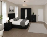 Premium Double Bed Bedroom Set – Five Door Wardrobe with Four Bottom Drawers – Chest of Five Drawers & Two Bedside Tables - Image 4