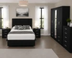 Premium Double Bed Bedroom Set – Five Door Wardrobe with Four Bottom Drawers – Chest of Five Drawers & Two Bedside Tables