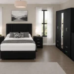 Premium Double Bed Bedroom Set – Five Door Wardrobe with Four Bottom Drawers – Chest of Five Drawers & Two Bedside Tables