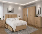 Stylish Double Bed Furniture Set – 5 Door Full Length Mirror Wardrobe with Four Bottom Drawers – Chest of Five Drawers & Two Bed Side Tables - Image 3