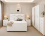 Modern Bedroom Collection – Double Bed, Five Door Wardrobe, Full Length Mirror, Four Bottom Drawers & Matching Bed Side Tables