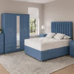 Complete Bedroom Furniture Package – Double Bed, 5 Door Full Mirror Wardrobe with Four Bottom Drawers, Five Drawer Chest & Two Bed Side Tables