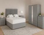 Modern Luxury Double Bed Set – Five Door Wardrobe Featuring Full Length Mirror, Four Bottom Drawers, Chest of Five Drawers & 2 Bed Side Tables - Image 2