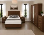 Designer  Double Bed Furniture Set – Five Door Wardrobe with Four Bottom Drawers – Complete Bedroom Collection