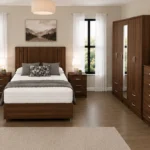 Designer  Double Bed Furniture Set – Five Door Wardrobe with Four Bottom Drawers – Complete Bedroom Collection