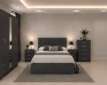 Modern Luxury Bedroom Suite – Double Bed, Five Door Wardrobe with Full Mirror, Five Drawer Chest & Two Bed Side Tables