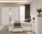 Complete Luxury Bedroom Collection – Double Bed, 5 Door Full Length Mirror Wardrobe, Chest of Five Drawers & Matching Bed Side Tables - Image 3