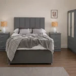 Storage Grey Bedroom Furniture Set - 3 Door Wardrobe with Drawer Bed, Bed Side tables & Chest of drawers