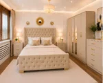 Luxury Master Bedroom Set – 6 Door Wardrobe Featuring Two Long Mirrors, Four Bottom Drawers, Chest of Five Drawers & Two Bed Side Tables - Image 5