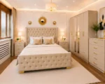 Contemporary Bedroom Collection – 6 Door Wardrobe with Two Full Length Mirrors, Four Bottom Drawers & Double Bed - Image 3