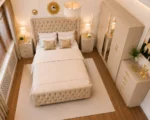 Luxury Master Bedroom Set – 6 Door Wardrobe Featuring Two Long Mirrors, Four Bottom Drawers, Chest of Five Drawers & Two Bed Side Tables - Image 4