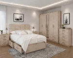 Premium Bedroom Furniture Set – Double Bed, 5 Door Full Mirror Wardrobe with Four Bottom Drawers – Chest of Five Drawers & Two Bed Side Tables