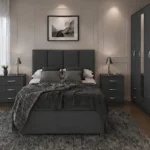 Classic Double Bed Bedroom Set – Five Door Mirrored Wardrobe with Four Bottom Drawers – Chest of Five Drawers with Two Bed Side Tables