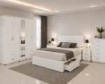 Complete Luxury Bedroom Collection – Double Bed, 5 Door Full Length Mirror Wardrobe, Chest of Five Drawers & Matching Bed Side Tables - Image 2