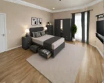 Luxury Double Bed Furniture Set – Five Door Wardrobe with Four Bottom Drawers – Chest of Five Drawers with Two Bedside Tables - Image 4