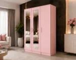 Modern Pink 3 Door Wardrobe with Full-Length Mirrors – Stylish Bedroom Furniture - Image 2