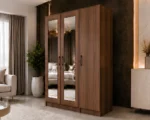 Luxury 3 Door Mirror Wardrobe – Elegant Walnut Finish Wooden Bedroom Furniture - Image 2