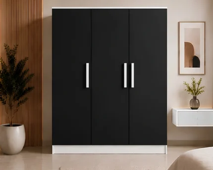Modern Black 3 Door Wardrobe – Spacious Bedroom Storage Cabinet