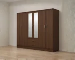 Luxury 6 Door Walnut Mirrored Wardrobe with 2 Drawers  – Modern Bedroom Storage Cabinet - Image 3