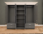 Luxury 6 Door Grey Wardrobe with 4 Drawers  – Modern Wooden Bedroom Storage Cabinet - Image 3
