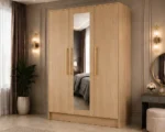 Natural Oak 3 Door Mirrored Wardrobe – Elegant Wooden Bedroom Storage Solution - Image 2