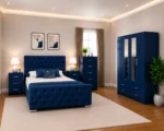 Luxury Bedroom Interior Furniture Package With Four Door Wardrobe With Two Mirror - Chest of Five Drawers With Two Bed Side Table