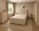 Modern Double Bed Furniture Collection - Five Door Wardrobe With One Mirror And Four Bottom Drawers - Chest of Five Drawers With Two Bed Side Tables - Image 2