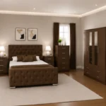 Complete Double Bed Furniture Package With Four Door Wardrobe With Two Mirror - Chest of Five Drawers With Two Bed Side Table