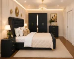 Designer Wooden Bedroom Furniture With Five Door Wardrobe With One Long Mirror - Chest of Five Drawers With Two Bed Side Table - Image 6