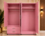 Luxury pink 4 door Wardrobe with Dual Mirrors and 2 Drawers - Premium Organizer Wardrobe with 2 Drawers - Image 3