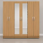 Elegant 6 Door Mirror Oak Color Wardrobe - Modern 6 Door Wardrobe