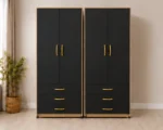 Modern 4 Door Wardrobe with 3 Drawers – Stylish Black & Wood Bedroom Storage
