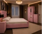 Contemporary Bedroom Suite - Double Bed - 2 Door Mirror Wardrobe With Bottom Drawer - Five Drawer Chest - Bedside Table Pair