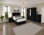 Premium Double Bed Bedroom Set – Five Door Wardrobe with Four Bottom Drawers – Chest of Five Drawers & Two Bedside Tables - Image 3