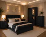 Complete Double Bed Package - 2 Door Mirror Wardrobe With Bottom Drawer - Five Drawer Chest - Bedside Table Set