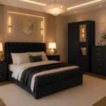 Complete Double Bed Package - 2 Door Mirror Wardrobe With Bottom Drawer - Five Drawer Chest - Bedside Table Set