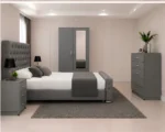 Contemporary Bedroom Suite - Double Bed - 2 Door Mirror Wardrobe With Bottom Drawer - Five Drawer Chest - Bedside Table Pair - Image 3