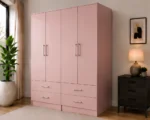 Modern Pink 4 Door Wardrobe with 4 Drawers – Spacious Bedroom Storage Cabine – Modern Bedroom Storage - Image 3