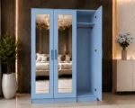 Sky Blue 3 Door Mirrored Wardrobe – Modern Bedroom Storage Cabinet - Image 3