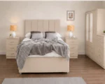 Premium Beige King Size Bedroom Set 3 Door Wardrobe With Four Drawer - Chest of Five Drawers With Two Bed Side Table - Image 3