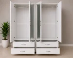 Stylish Storage white Wardrobe with 4 Doors, 4 Drawers and 2 Mirrors - Premium 4 Door Bedroom Wardrobe with 4 Bottom Drawers - Image 4