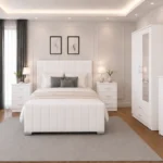King Size Bed Bedroom Furniture Collection - Two Door Wardrobe With One Mirror - Chest of Five Drawers With Two Bed Side Table