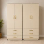 Modern Cream 2 Door Wardrobe with 3 Drawers – Elegant Bedroom Storage